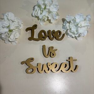 Love is Sweet Tabletop Wooden Script in Gold